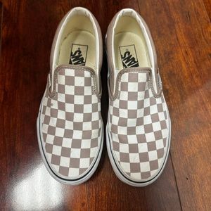 Pink checkered slip on vans